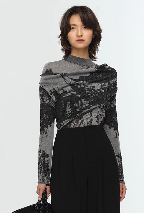 COMME MOI Lu Yan designer's new women's two-piece jacquard wool knitted sweater- TERRA.