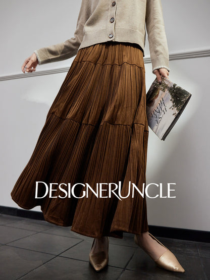 DGU "Lanmo" black high-waisted new pleated long skirt looks slim and versatile - Charles.