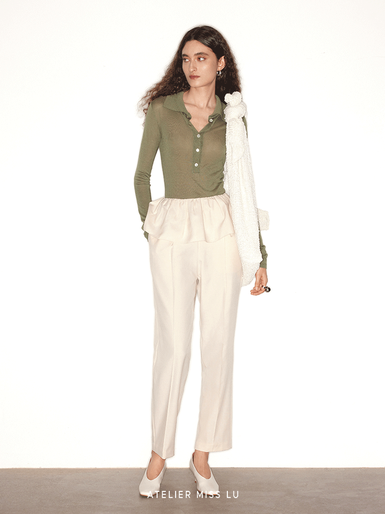 ATELIER MISS LU  spring/summer vintage long sleeves ice feeling knit top - RAIN