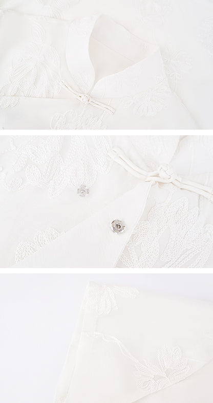 HECO Short Sleeve Mandarin Neckline Loose Summer Top - CENTER.