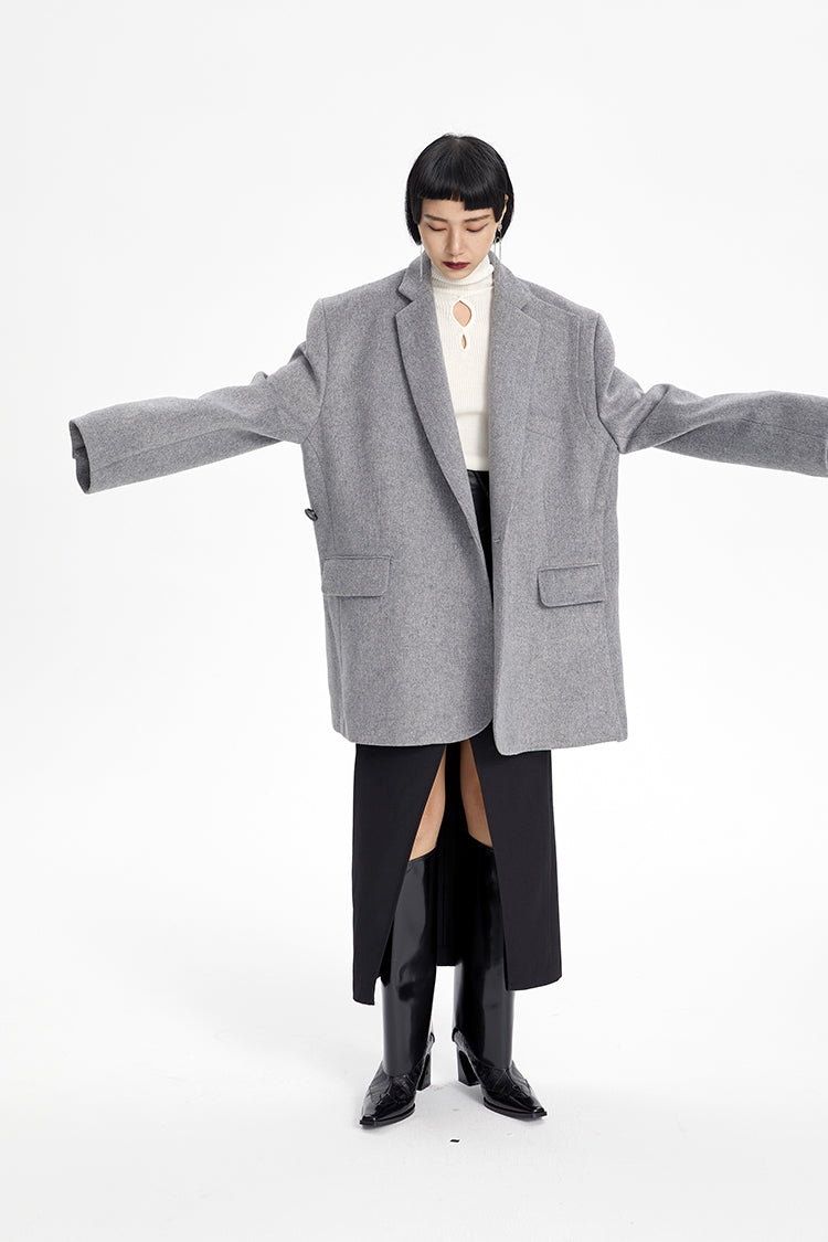 TINY IN misplaced silhouette wool women's midi grey coat -YAMO