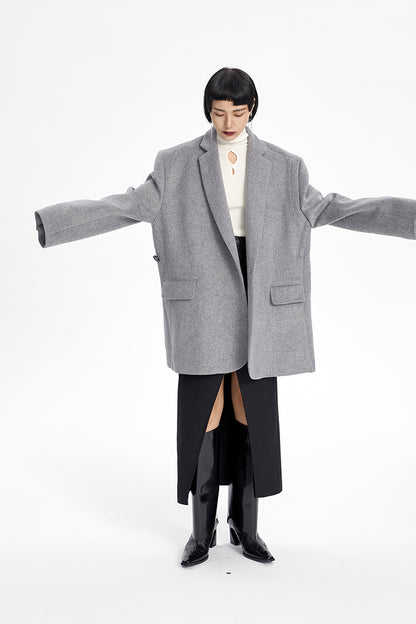 TINY IN misplaced silhouette wool women's midi grey coat -YAMO