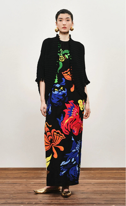 ZHUCHONGYUN black knot tassel sheep wool knit cardigan jacket-DOMEL.