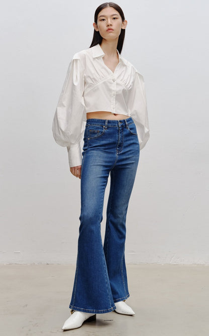 COMME MOI  v-neck short white simple shape sleeve shirt top - GIANNA.