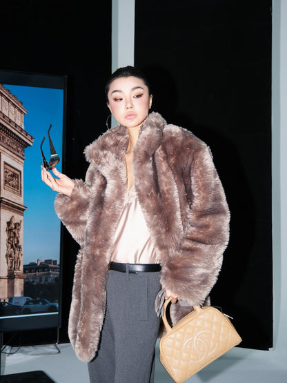 MEI SANGUAN Gray Eco-Fur Short Coat - BLAKE