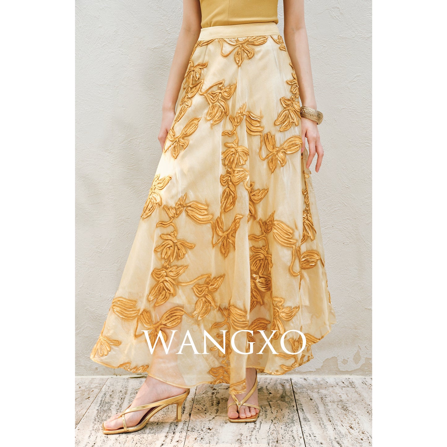 WANGXO | Flower Detailing on a Gorgeous Large A-Line Swing Skirt -SENA
