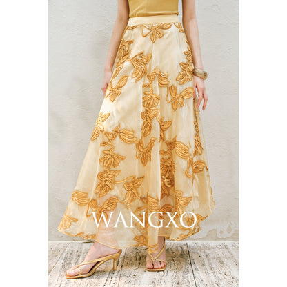 WANGXO | Flower Detailing on a Gorgeous Large A-Line Swing Skirt -SENA
