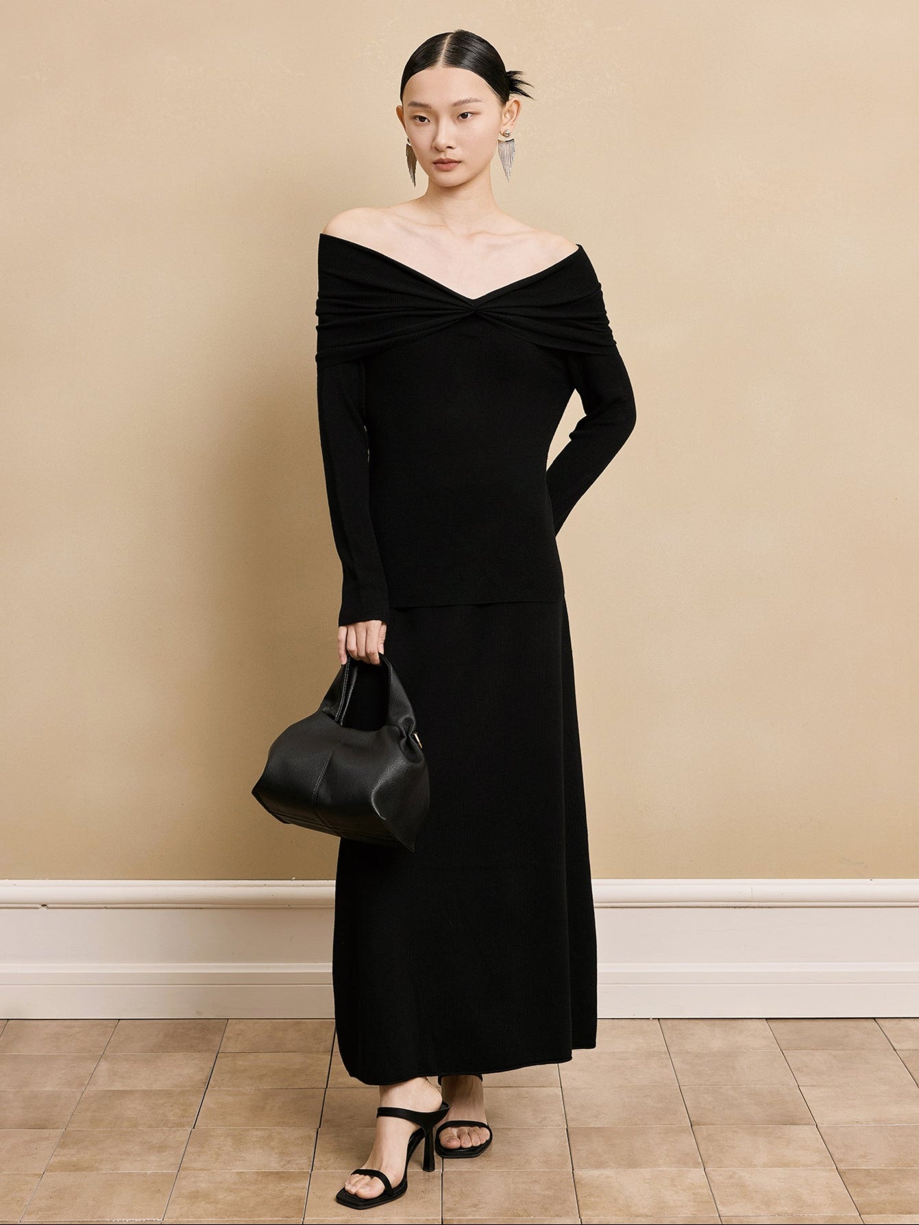 HECO soft waxy wool knitted high-elastic A-line red black creamy White SKIRT spring - THAT.