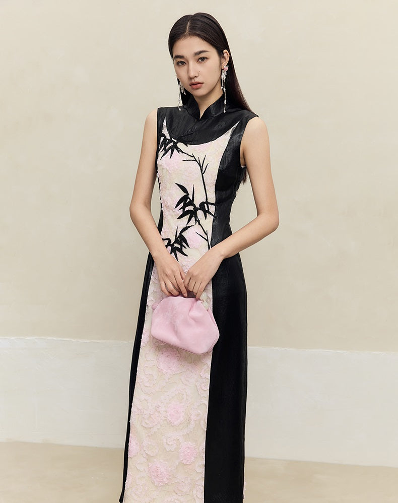 HECO Embroidered Acetate Cheongsam Sleeveless Midi Dress - what.