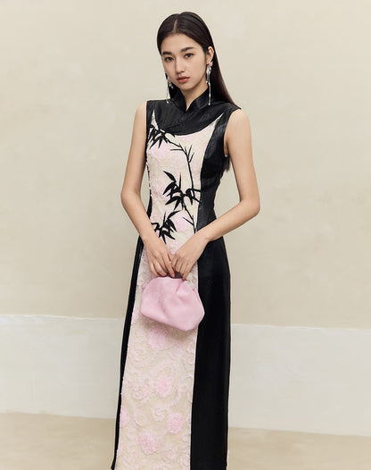 HECO Embroidered Acetate Cheongsam Sleeveless Midi Dress - what.