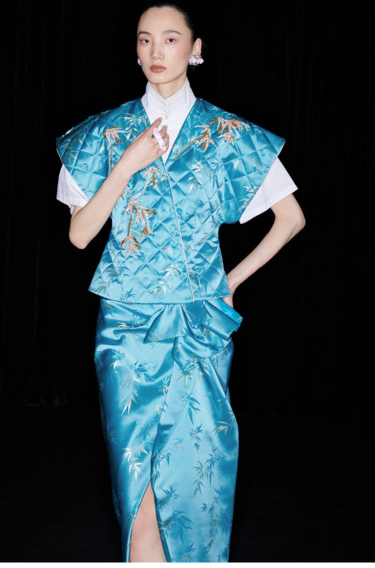 M essential Ma Kai designer golden autumn bamboo nail beads vest - bran.