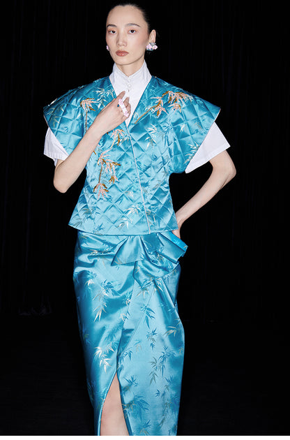 M essential Ma Kai designer golden autumn bamboo nail beads vest - bran.