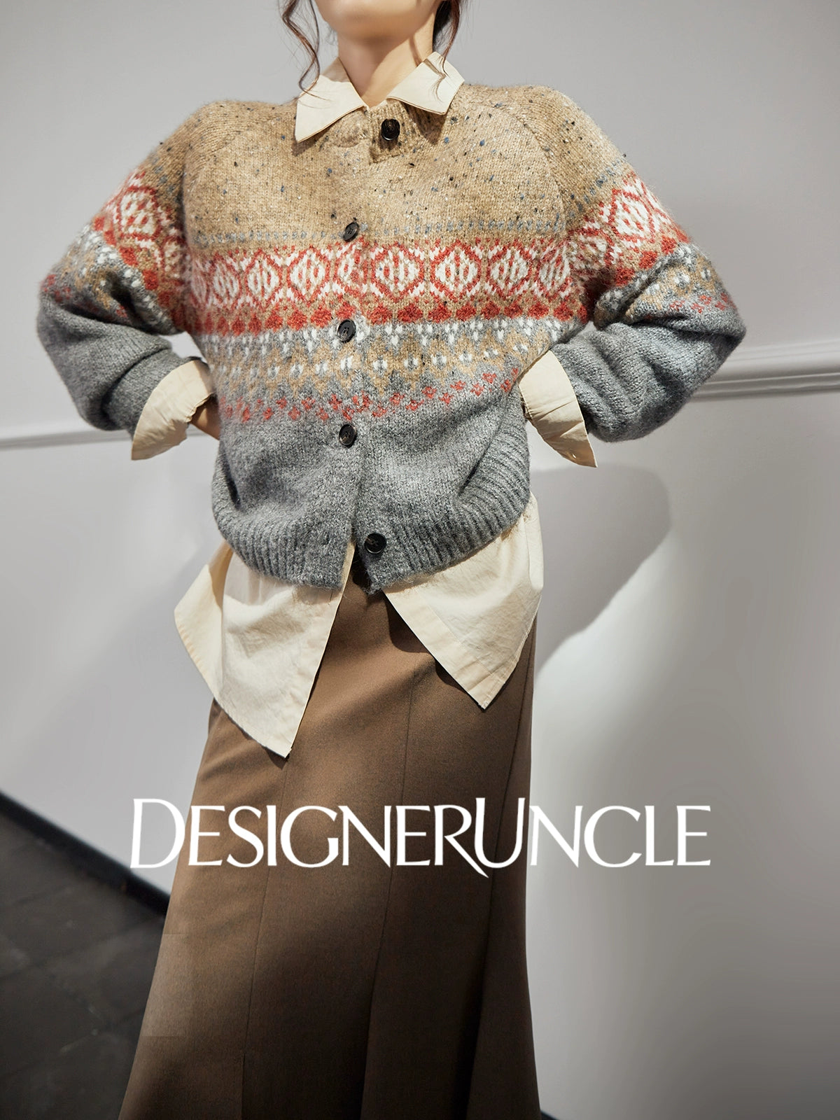 DGU "Twilight" gray sweater women's new loose and lazy style top trendy knitted cardigan- ONE.