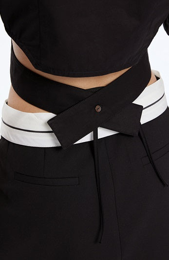 Tiny IN low-waisted contrasting turn-up short pressed pleats skirt-LULU
