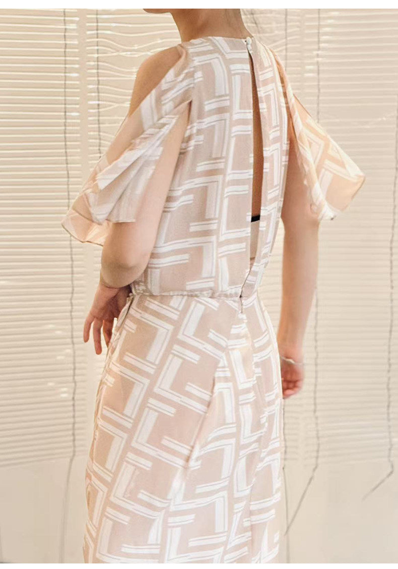 ATELIER MISS LU [Soft Mist Fairy] mulberry silk floating sleeve stand-up dress - TEST