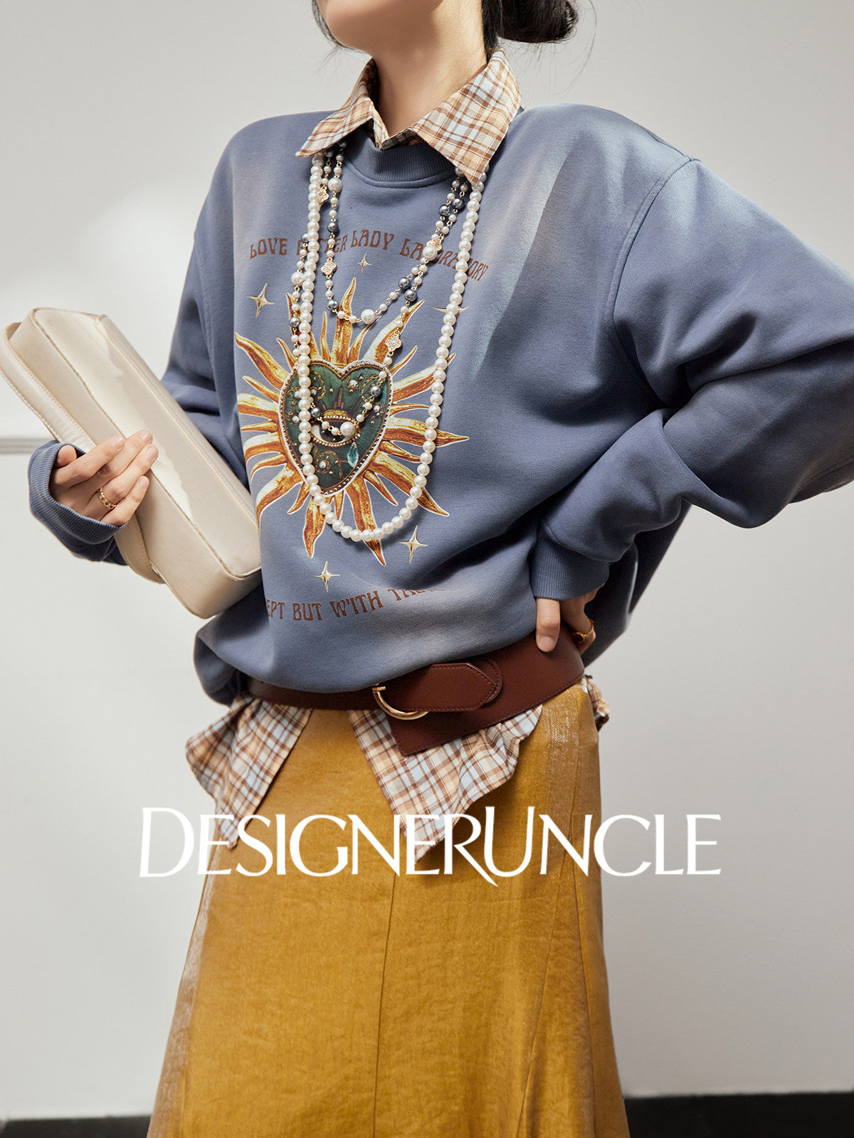 DGU×LAB|Blue sweatshirt puppy print loose crew neck long-sleeved top - PAT