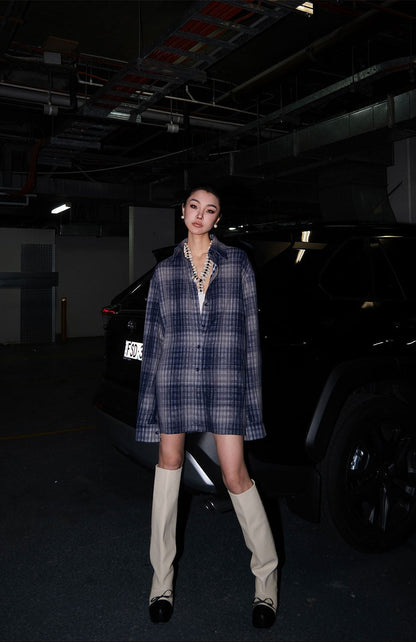 MEI SANGUAN Plaid Long-Sleeve Shirt & Wide-Leg Pants Suit- BENNY