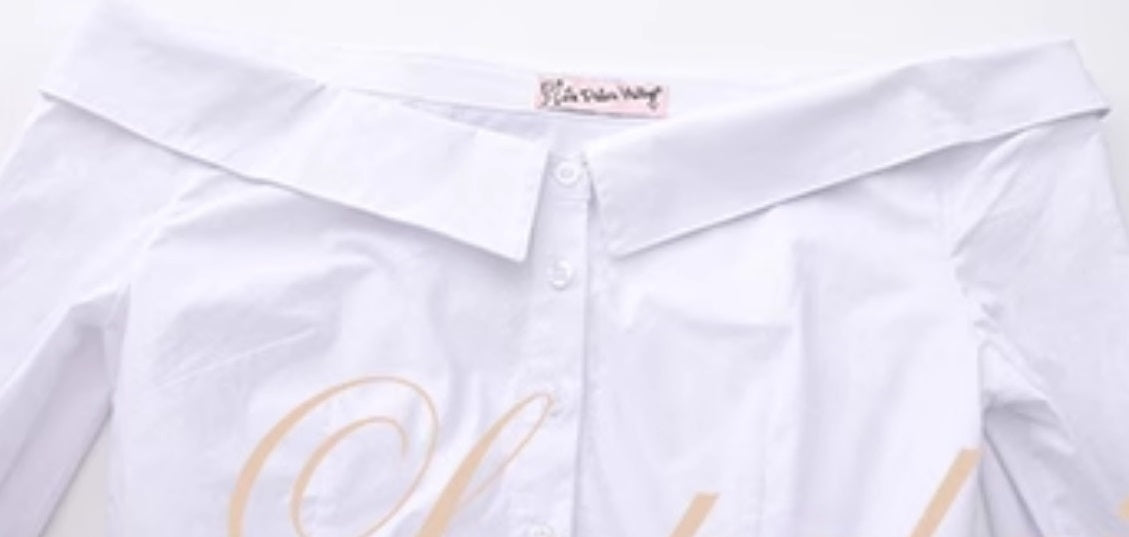 Le Palais Vintage Original languid sexy off-the-shoulder slim white shirt-BEA.