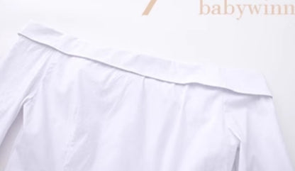 Le Palais Vintage Original languid sexy off-the-shoulder slim white shirt-BEA.