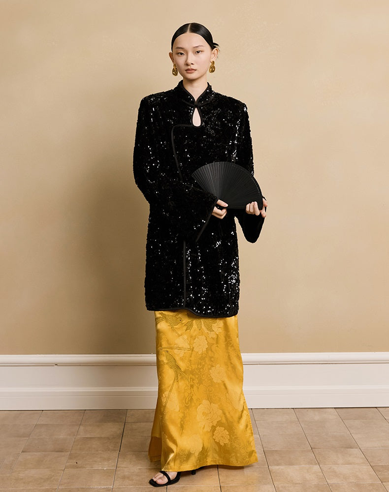 HECO floral sequins embroidery long sleeve short DRESS  - CUTE.