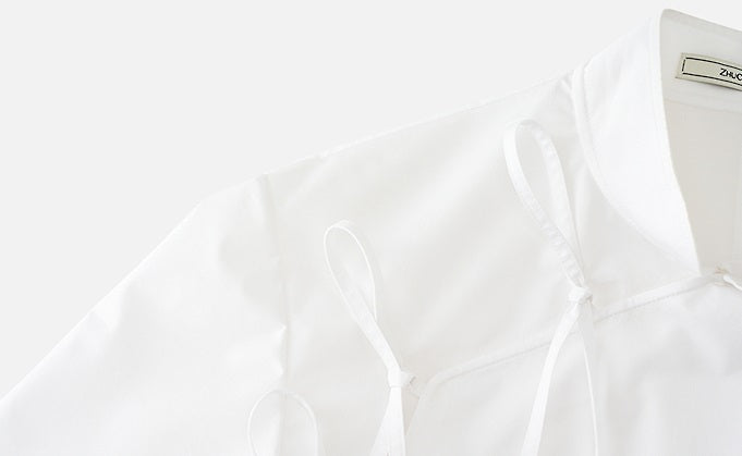 ZHUCHONGYUN Chinese diagonal strap long-sleeved white shirt -EJAE.