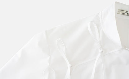 ZHUCHONGYUN Chinese diagonal strap long-sleeved white shirt -EJAE.