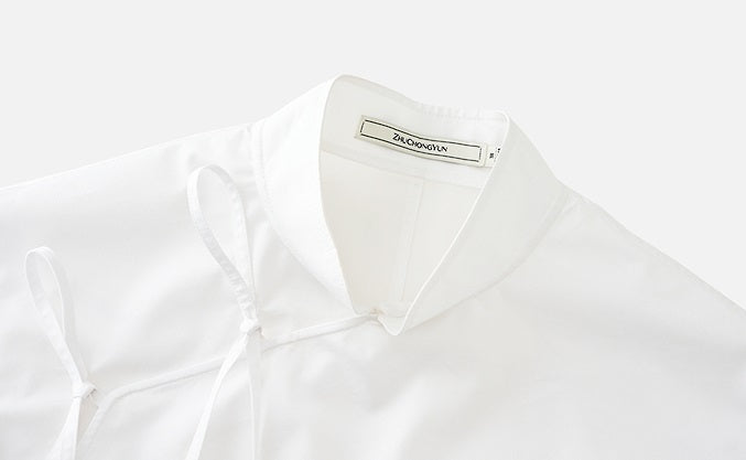ZHUCHONGYUN Chinese diagonal strap long-sleeved white shirt -EJAE.