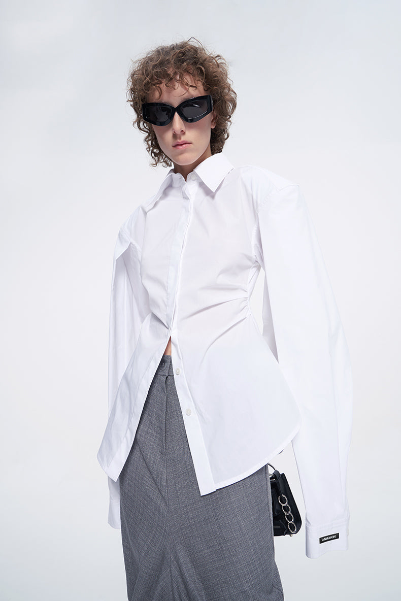 ANNAKIKI niche white double-sleeved long-sleeved shirt-LUODAN