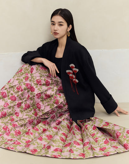 HECO Rose Brocade Jacquard Horse Face pink Skirt Women - piper.