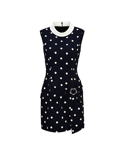 YES BY YESIR | Ye Qian Polka Dot Print Sleeveless Dress with Loop Knot & Deconstructed Charm-GENEVA.