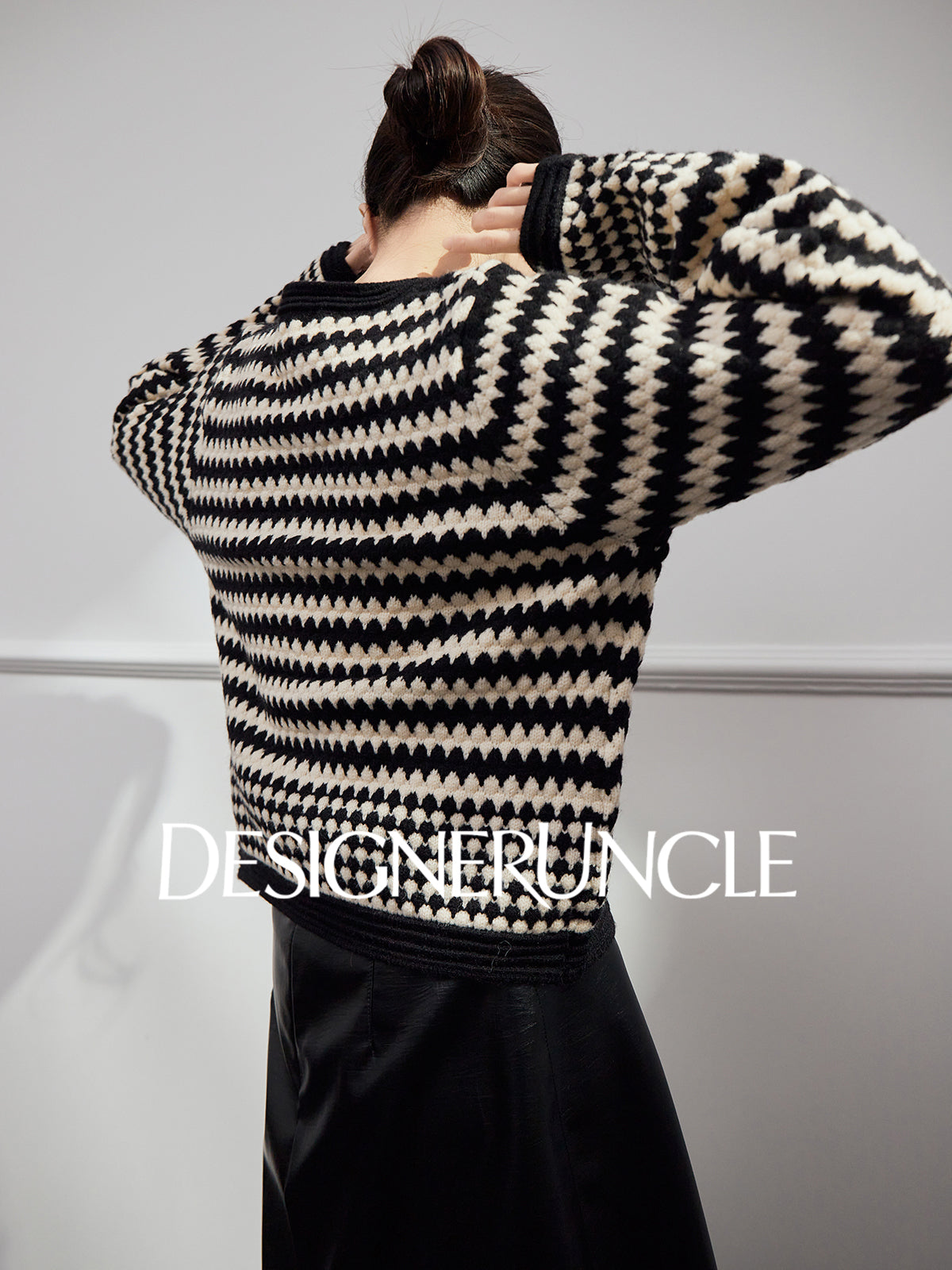 DGU "Twilight" black sweater women's new contrasting striped loose slimming knitted cardigan - MAINE.