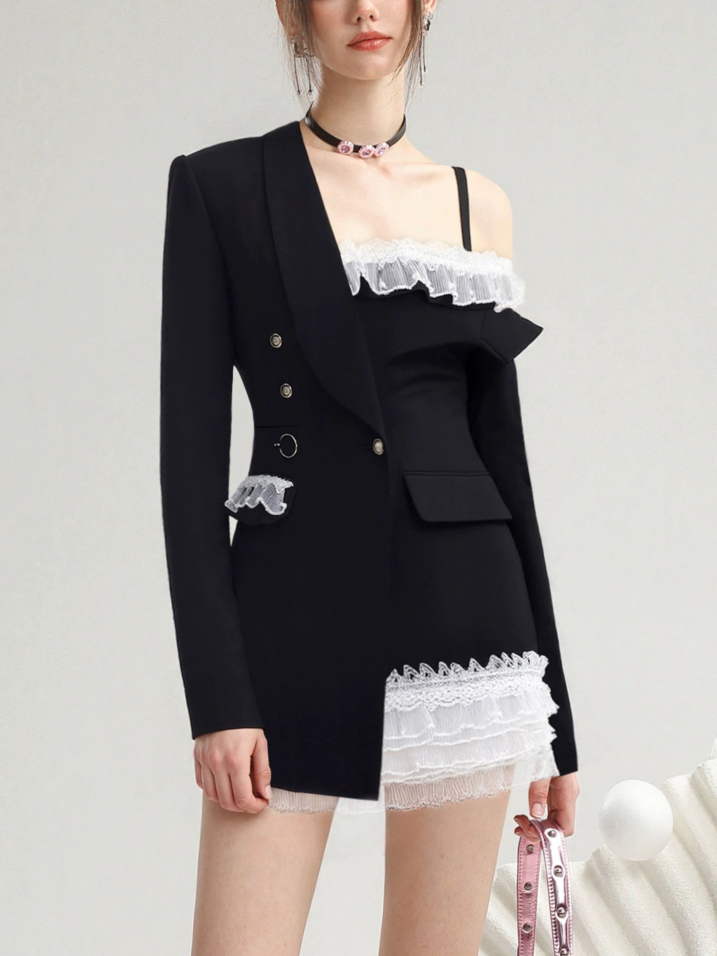 CHECOCRE Stubble Sweet Cool  Design Off-the-Shoulder Fashion Suit Dress - QEEN.