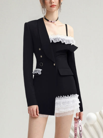 CHECOCRE Stubble Sweet Cool  Design Off-the-Shoulder Fashion Suit Dress - QEEN.