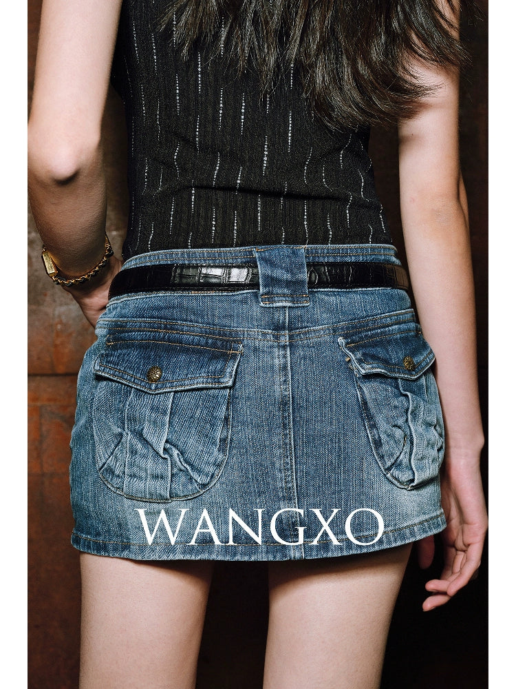 WANGXO| Micro-Elastic High-End Long-Staple Cotton Double Wash High-Waisted A-Line Short Denim Culottes - Clara