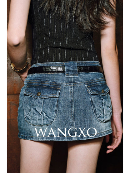 WANGXO| Micro-Elastic High-End Long-Staple Cotton Double Wash High-Waisted A-Line Short Denim Culottes - Clara