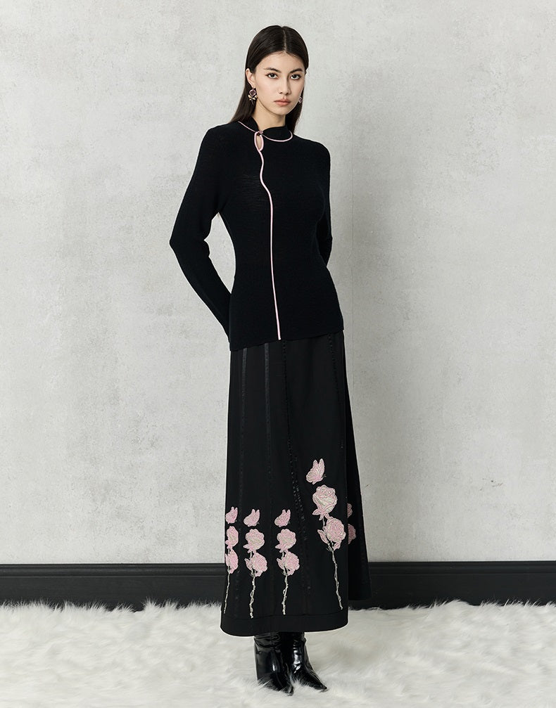 HECO high-density suit embroidered black A-line skirt women - beta.