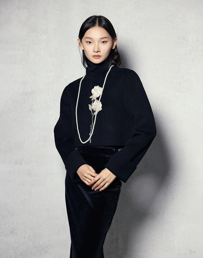 HECO 100% wool Embroidery Red black Short Double-Sided Tweed Jacket Women - out.