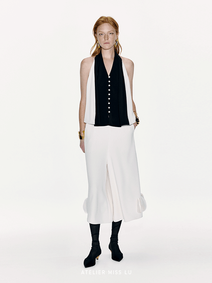 ATELIER MISS LU Cascade Disc Spliced Wide-leg Cropped Pants - PERRY.