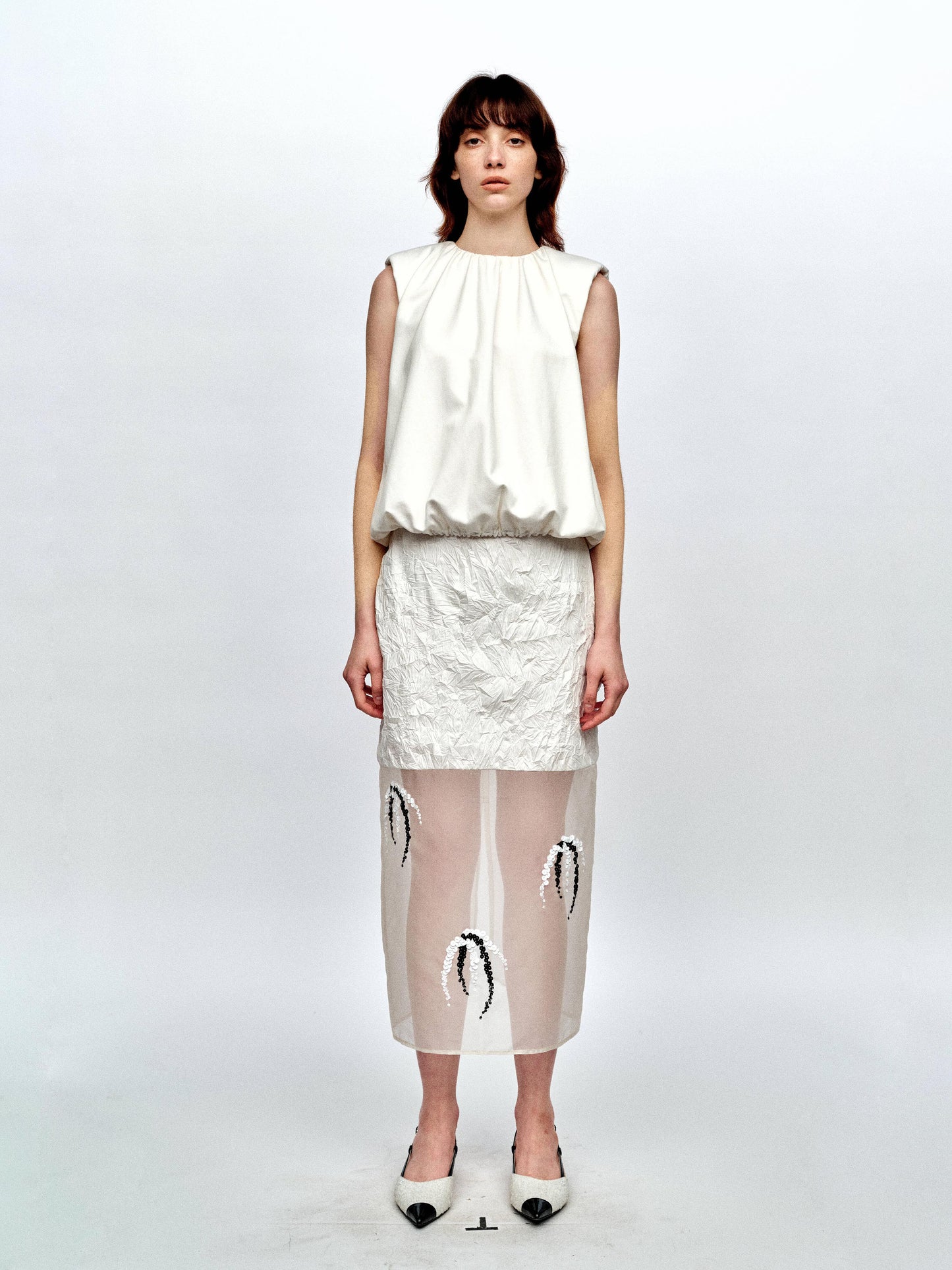 SERRER Sequins embellished silk panels white skirt - JACKSON.
