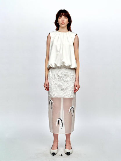 SERRER Sequins embellished silk panels white skirt - JACKSON.
