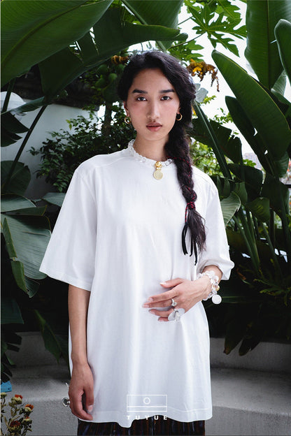 TUYUE Casual White 100% Cotton Moon T-Shirt- AMBER.