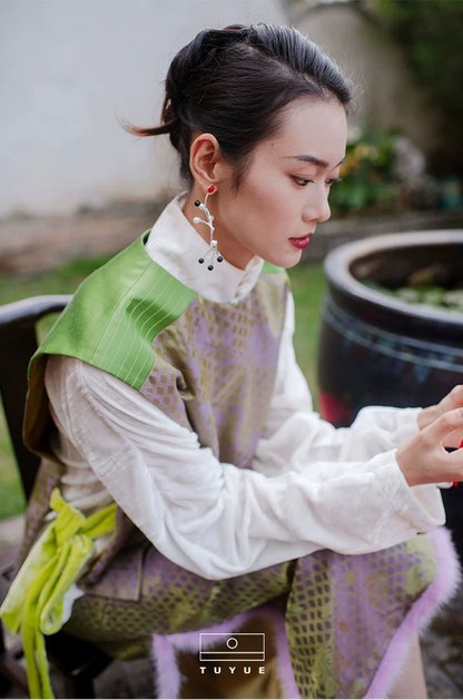 TUYUE Silk Velvet × Satin Weave Silhouette Lace-up Vest- MICHEAL