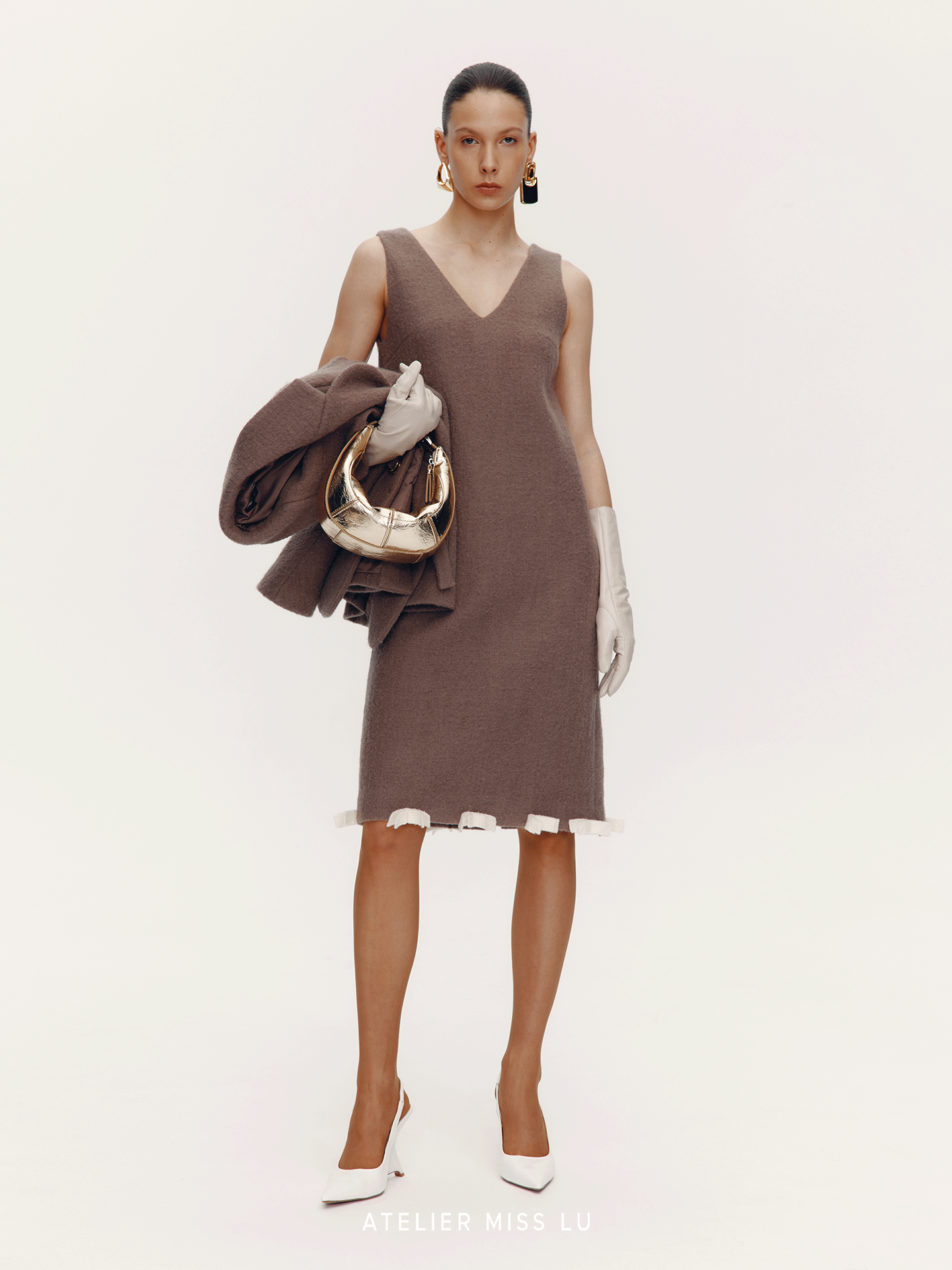 ATELIER MISS LU  Bow Patchwork Sheep Wool Dress - BESY.