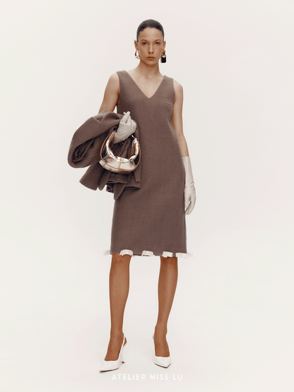 ATELIER MISS LU  Bow Patchwork Sheep Wool Dress - BESY.
