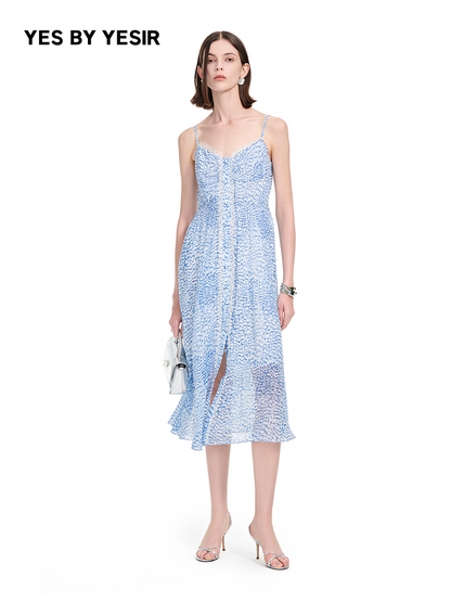 YES BY YESIR | Ye Qians  Front-Drape Casual Dress with Soft Fluid Lines & Oceanic Charm-CORALINE.