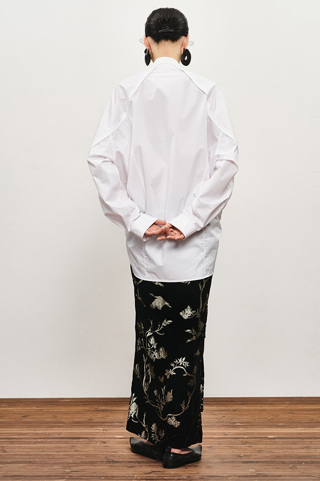 ZHUCHONGYUN drawstring placket loose straight white shirt-UMIE.