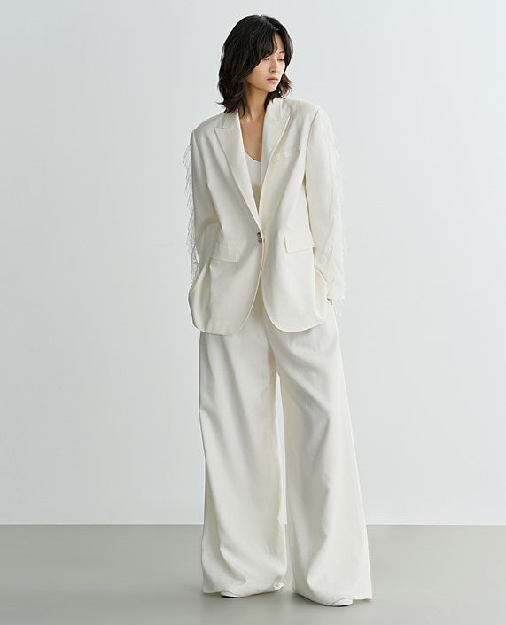 COMME MOI Lu Yan designer new women's triacetate white wide-leg pants - PROUD.