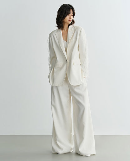 COMME MOI Lu Yan designer new women's triacetate white wide-leg pants - PROUD.