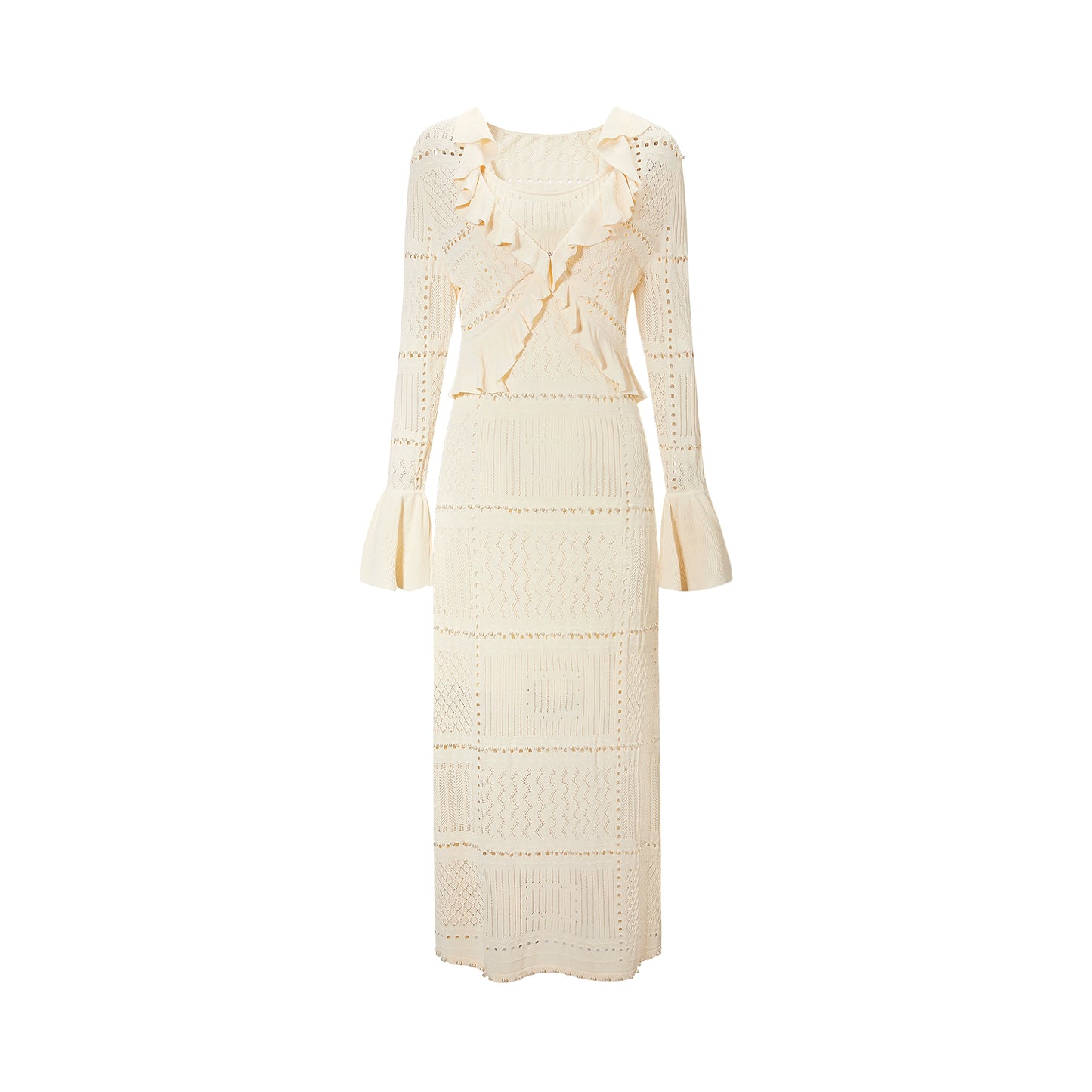 CHICHY slip knitted cardigan two-piece suit fairy long skirt-RILEY