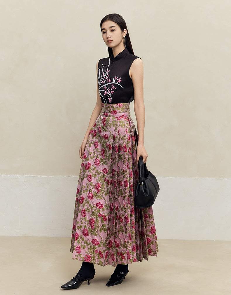 HECO Rose Brocade Jacquard Horse Face pink Skirt Women - piper.